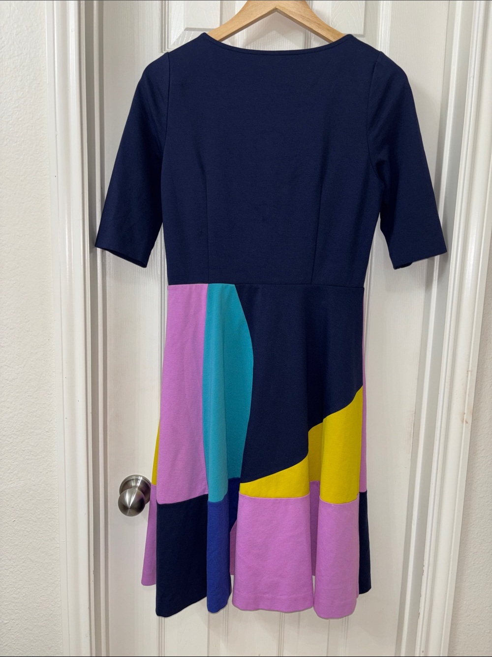 Boden Colorblock Fit-and-Flare Midi Dress in Navy, Pink, Yellow and Teal size 8R - Picture 6 of 6